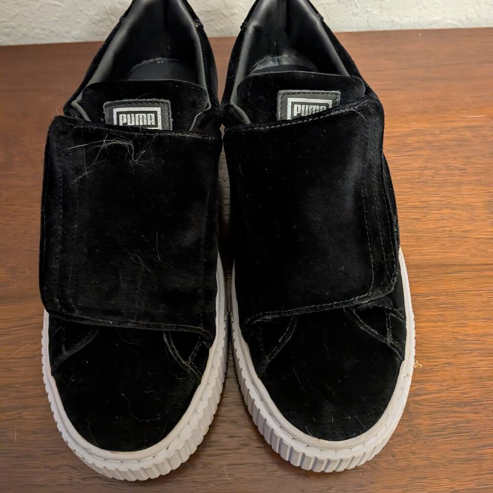 Puma Basket Platform Strap Velvet Rope Black Women's Casual Sneakers